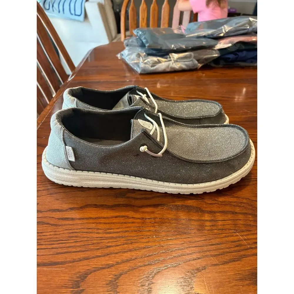 Hey Dude Wendy Metallic Sparkle Charcoal Gray Slip On Comfort Women's Size 11